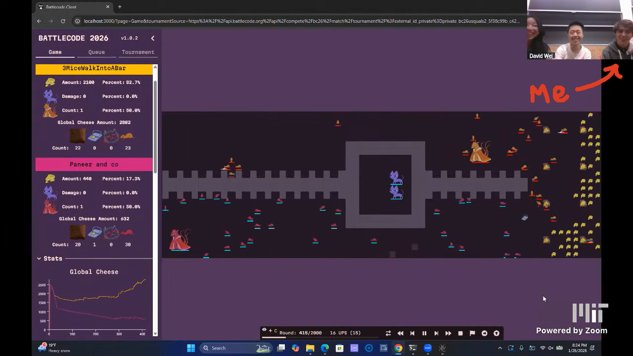 Me commentating at finals during our qualifying game